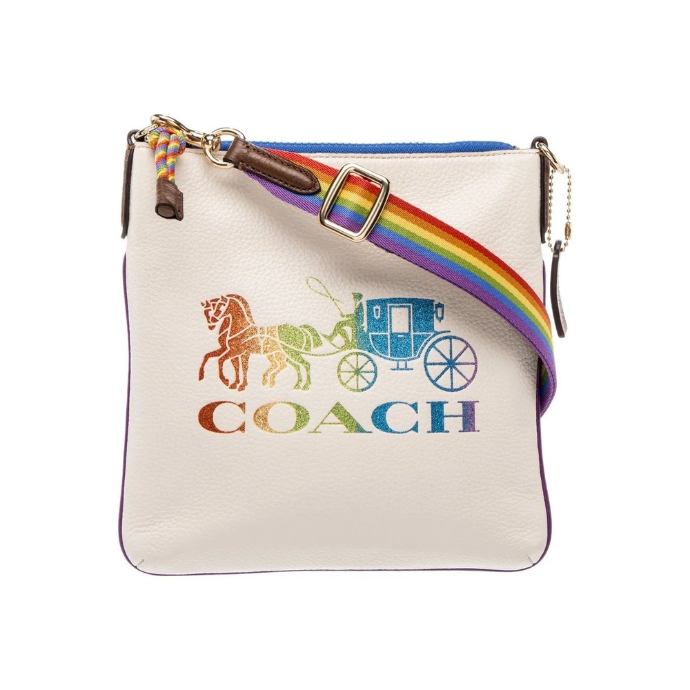 Coach cropsbody Bag White Pebbled Leather Rainbow Pride Bag limited edition